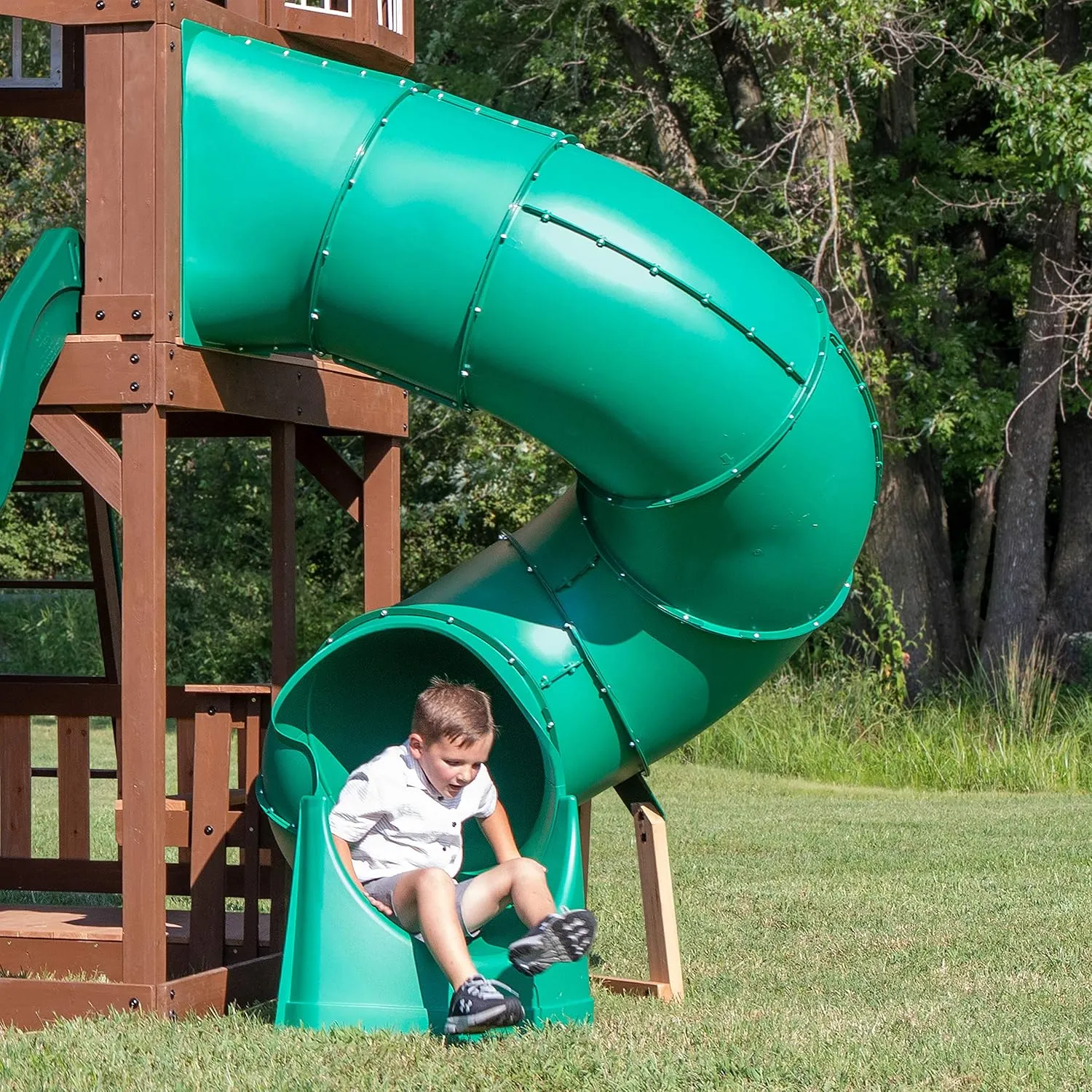 Backyard Discovery Tall Spiral Tube Slide - Right Exit, Green - Mounts To 5 Ft. Deck Height