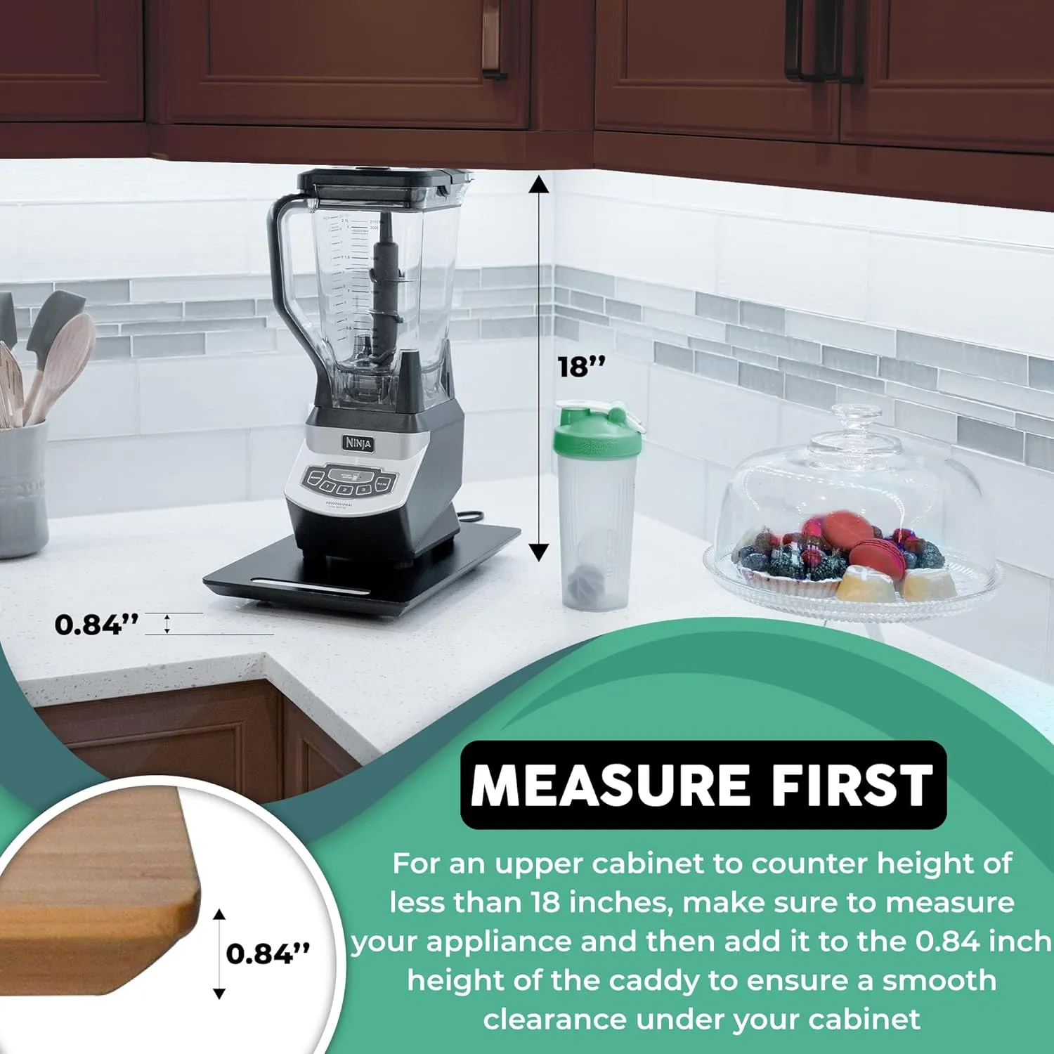 Bamboo Countertop Appliance Slider with 360' Wheels - Appliance Sliding Tray for Coffee Maker & Heavy Kitchen Appliances - Bamboo Rolling Tray, (7.5"x14.5" Natural)