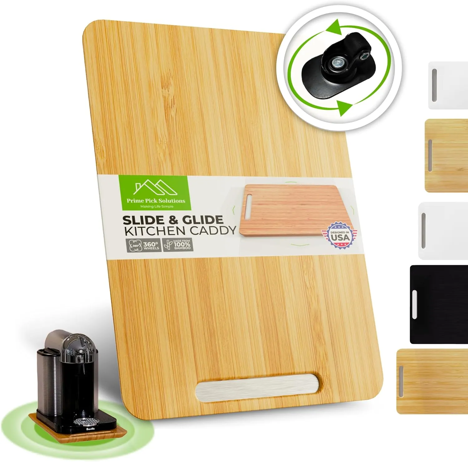 Bamboo Countertop Appliance Slider with 360' Wheels - Appliance Sliding Tray for Coffee Maker & Heavy Kitchen Appliances - Bamboo Rolling Tray, (7.5"x14.5" Natural)