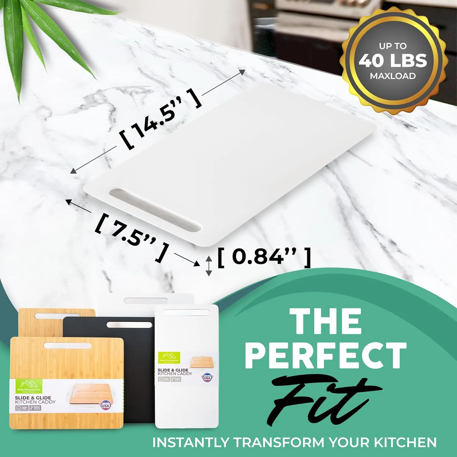 Bamboo Countertop Appliance Slider with 360 Wheels - Rolling Tray for Coffee Maker & Heavy Appliances - Bamboo, White (7.5"x14.5")