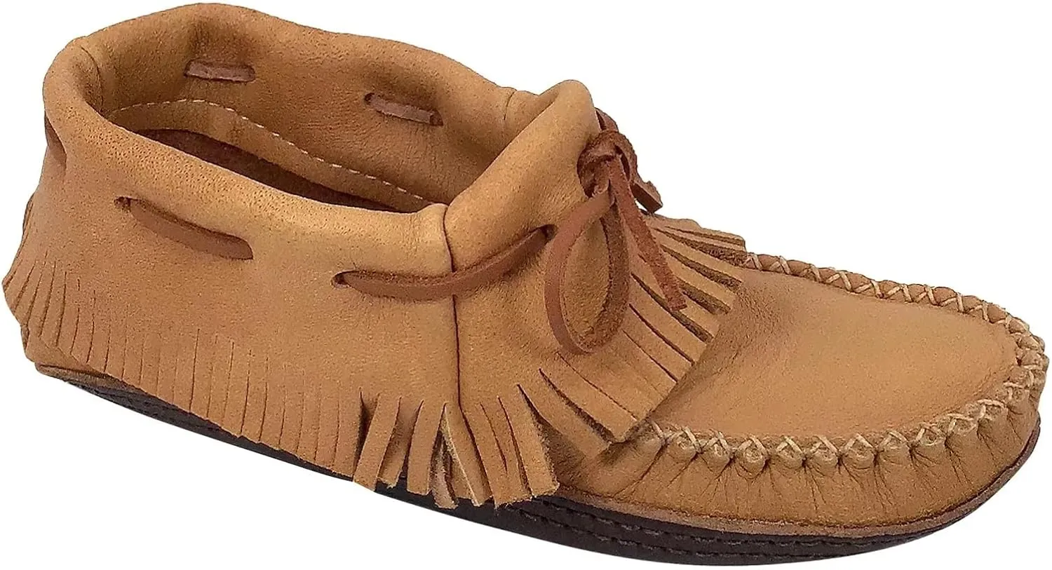 Bastien Industries Women's Moose Hide Leather with Heavy Oil Tan Sole Fringed Earthing Moccasins