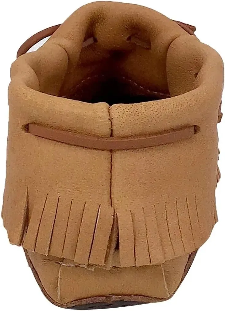 Bastien Industries Women's Moose Hide Leather with Heavy Oil Tan Sole Fringed Earthing Moccasins