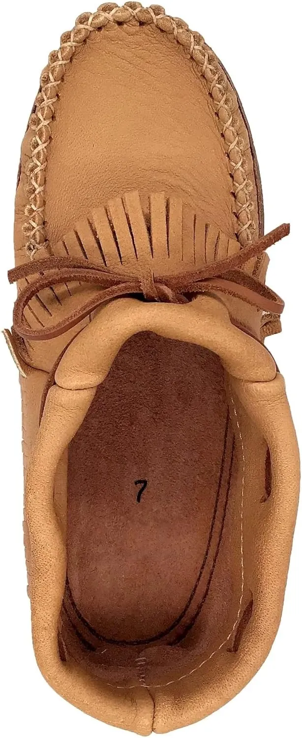 Bastien Industries Women's Moose Hide Leather with Heavy Oil Tan Sole Fringed Earthing Moccasins