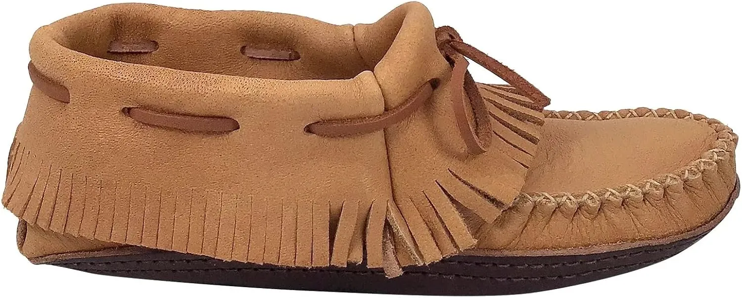 Bastien Industries Women's Moose Hide Leather with Heavy Oil Tan Sole Fringed Earthing Moccasins