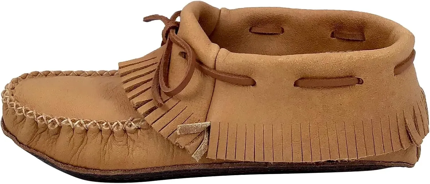 Bastien Industries Women's Moose Hide Leather with Heavy Oil Tan Sole Fringed Earthing Moccasins