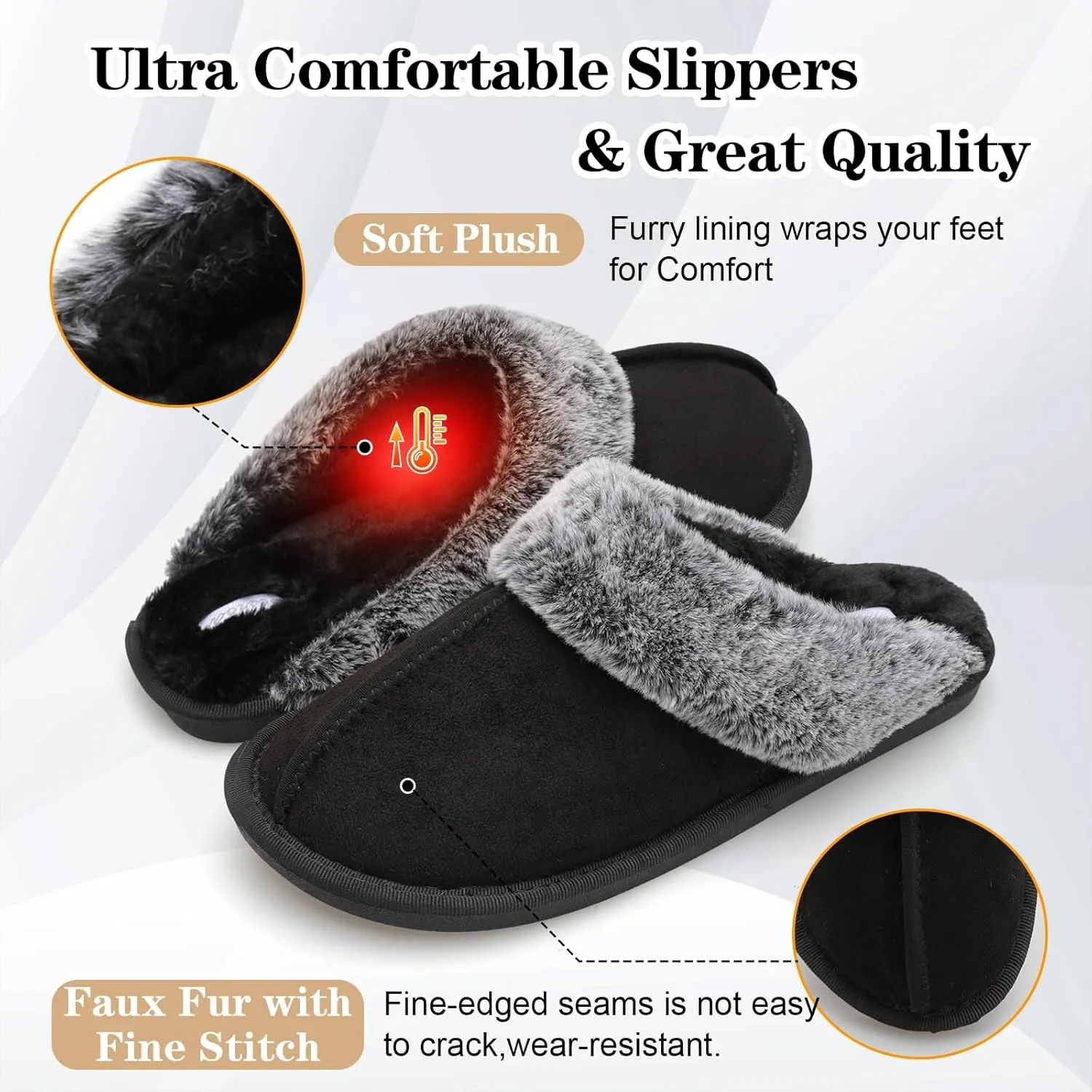 Besroad Mens Slippers Memory Foam House Slippers Warm Fuzzy Bedroom Slide House Shoes Indoor Outdoor Scuff