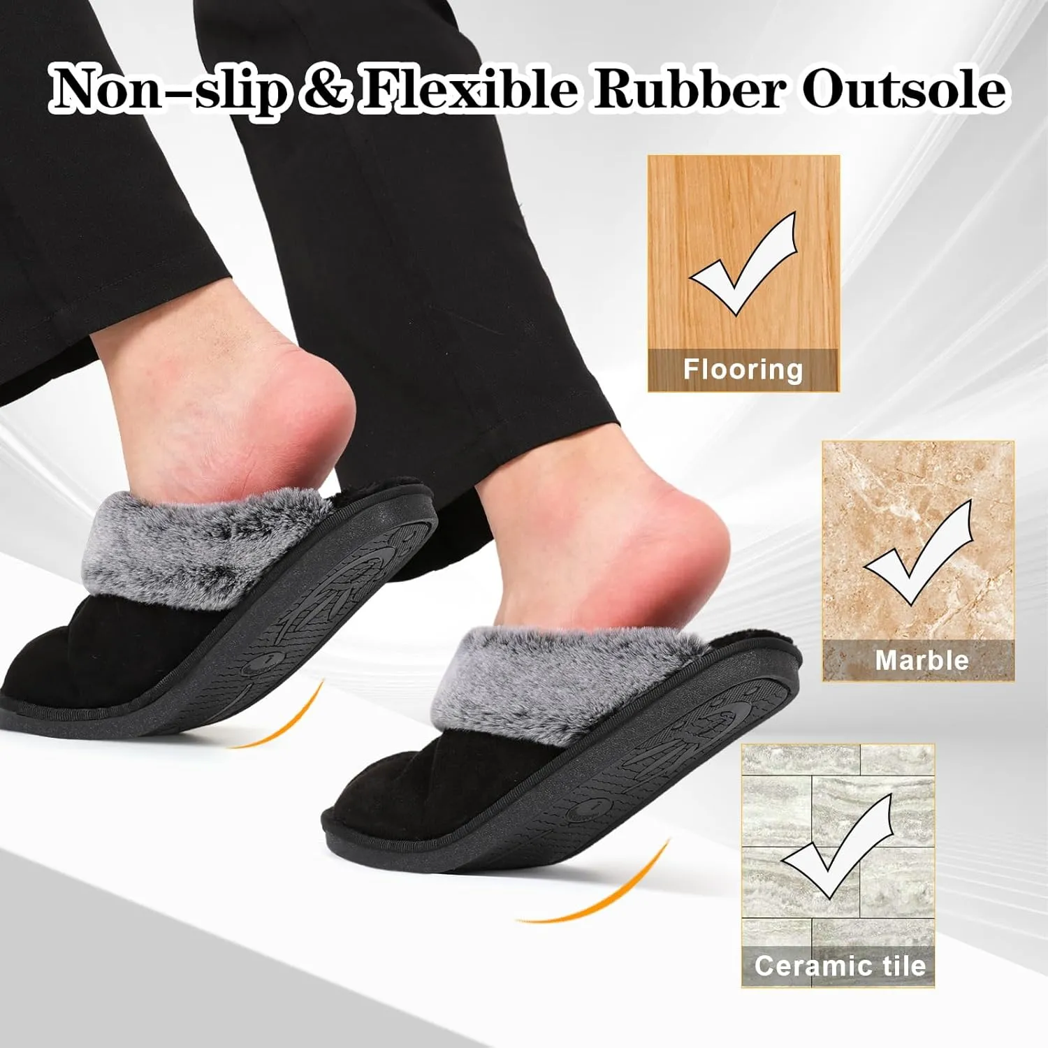 Besroad Mens Slippers Memory Foam House Slippers Warm Fuzzy Bedroom Slide House Shoes Indoor Outdoor Scuff