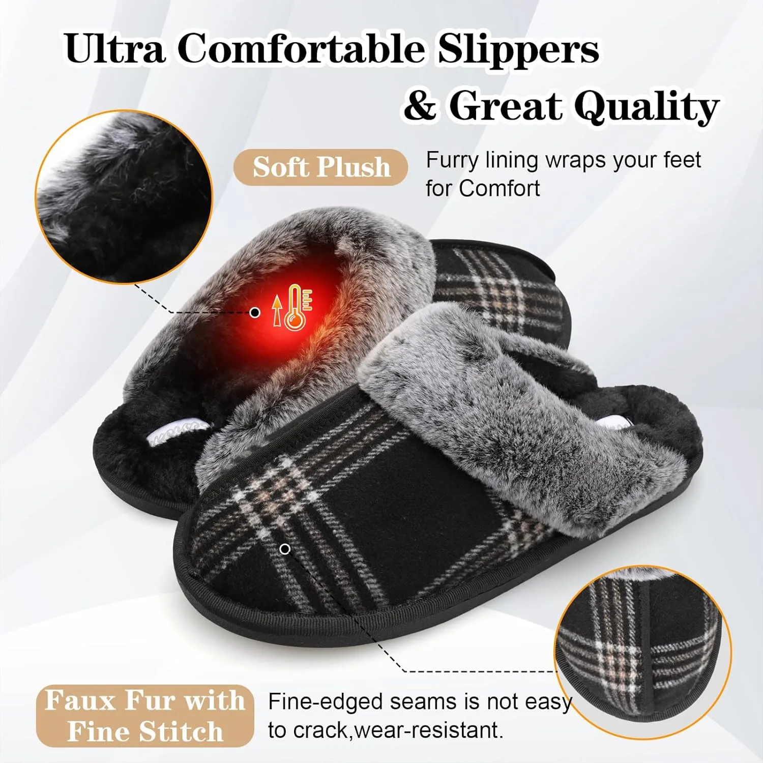 Besroad Mens Slippers Memory Foam House Slippers Warm Fuzzy Bedroom Slide House Shoes Indoor Outdoor Scuff