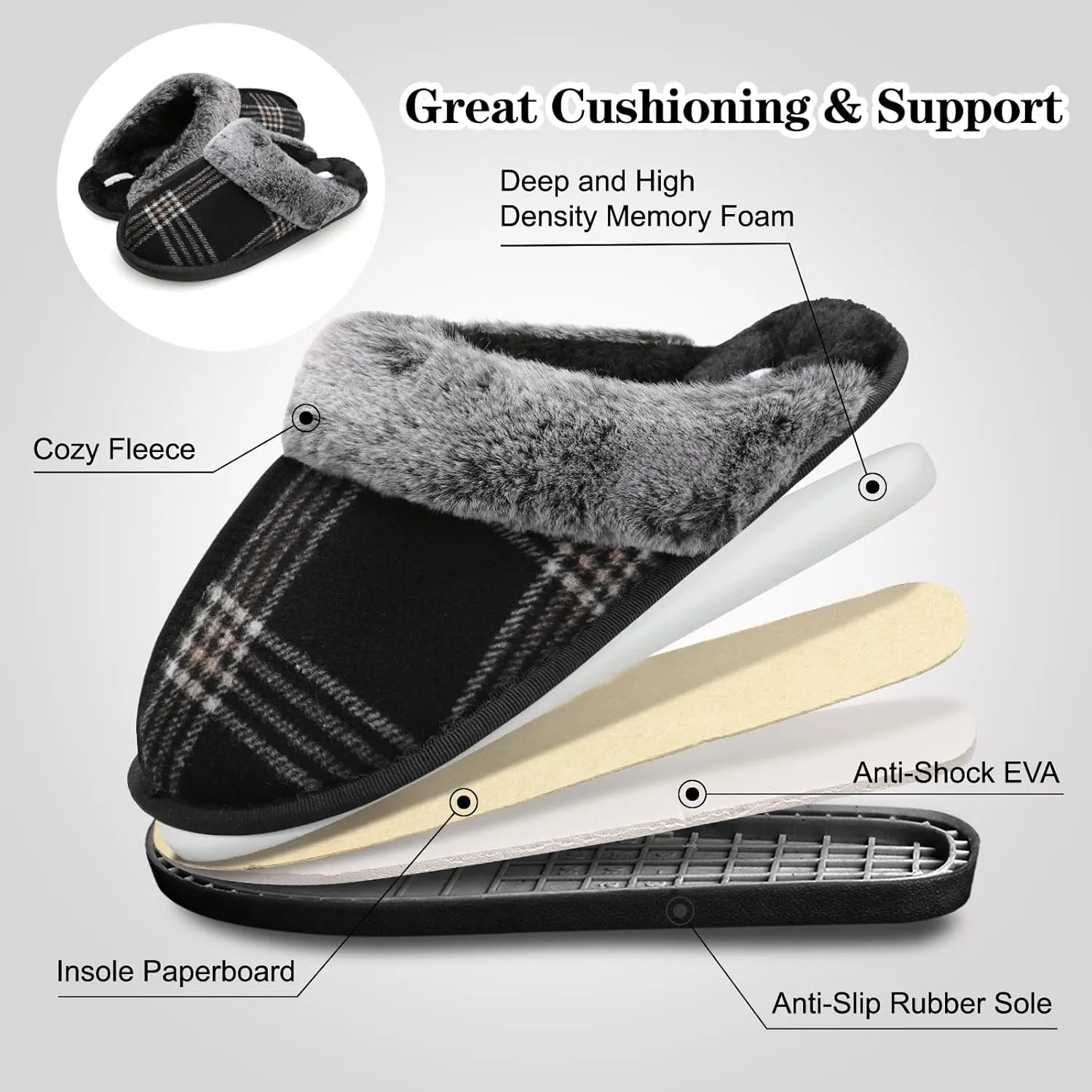 Besroad Mens Slippers Memory Foam House Slippers Warm Fuzzy Bedroom Slide House Shoes Indoor Outdoor Scuff