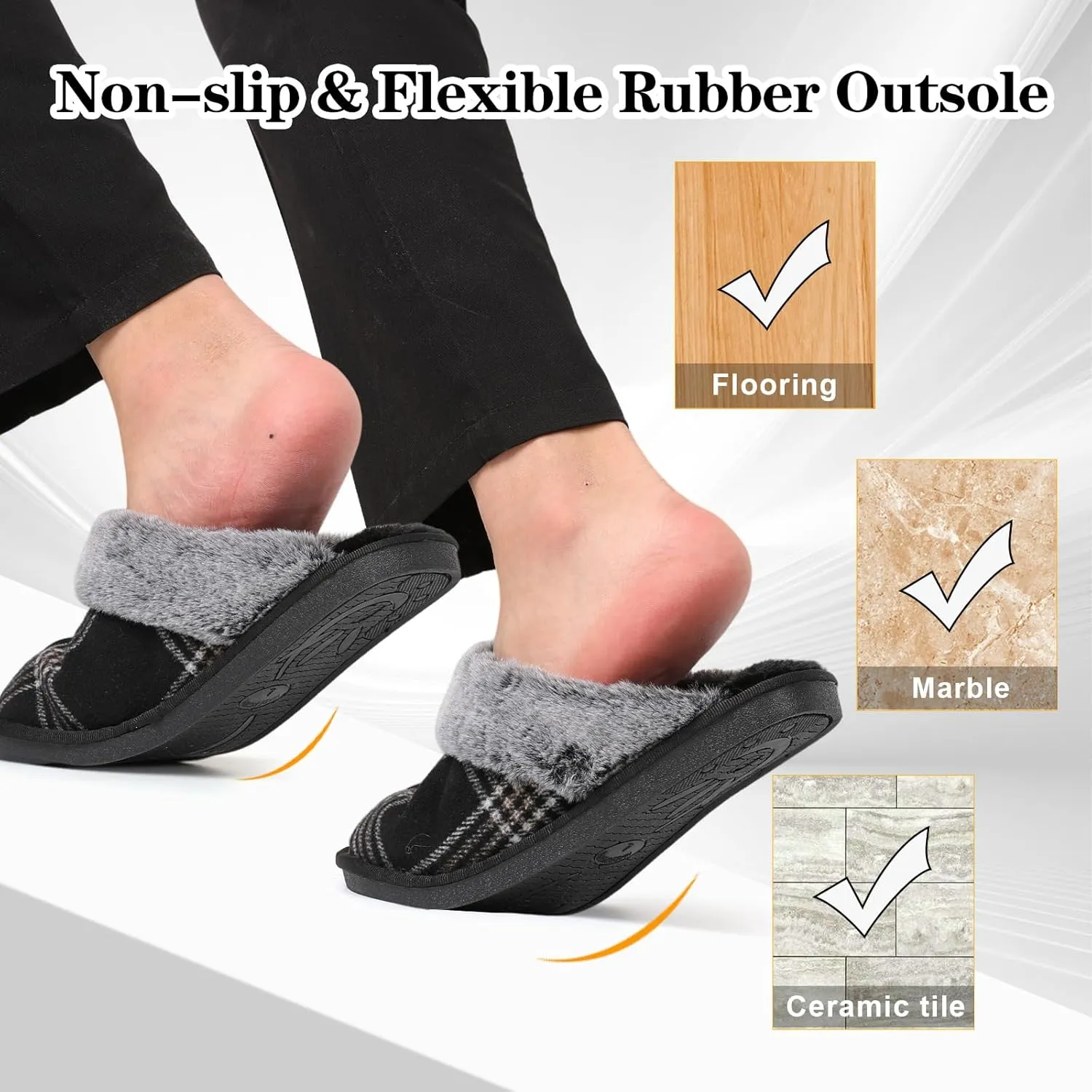 Besroad Mens Slippers Memory Foam House Slippers Warm Fuzzy Bedroom Slide House Shoes Indoor Outdoor Scuff
