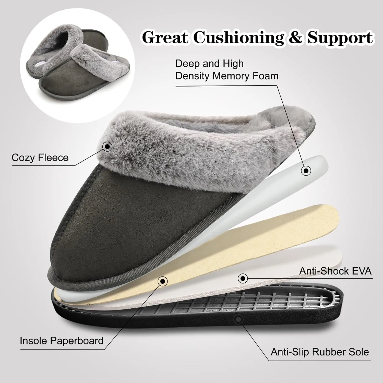 Besroad Mens Slippers Memory Foam House Slippers Warm Fuzzy Bedroom Slide House Shoes Indoor Outdoor Scuff