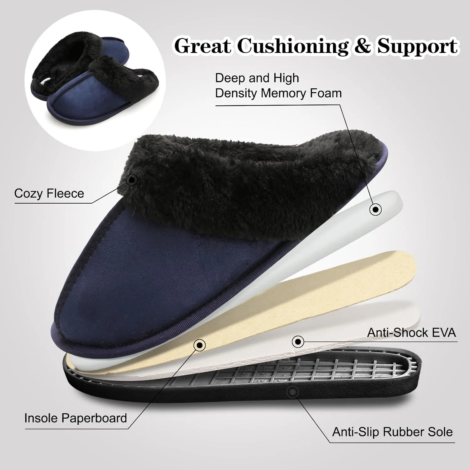 Besroad Mens Slippers Memory Foam House Slippers Warm Fuzzy Bedroom Slide House Shoes Indoor Outdoor Scuff