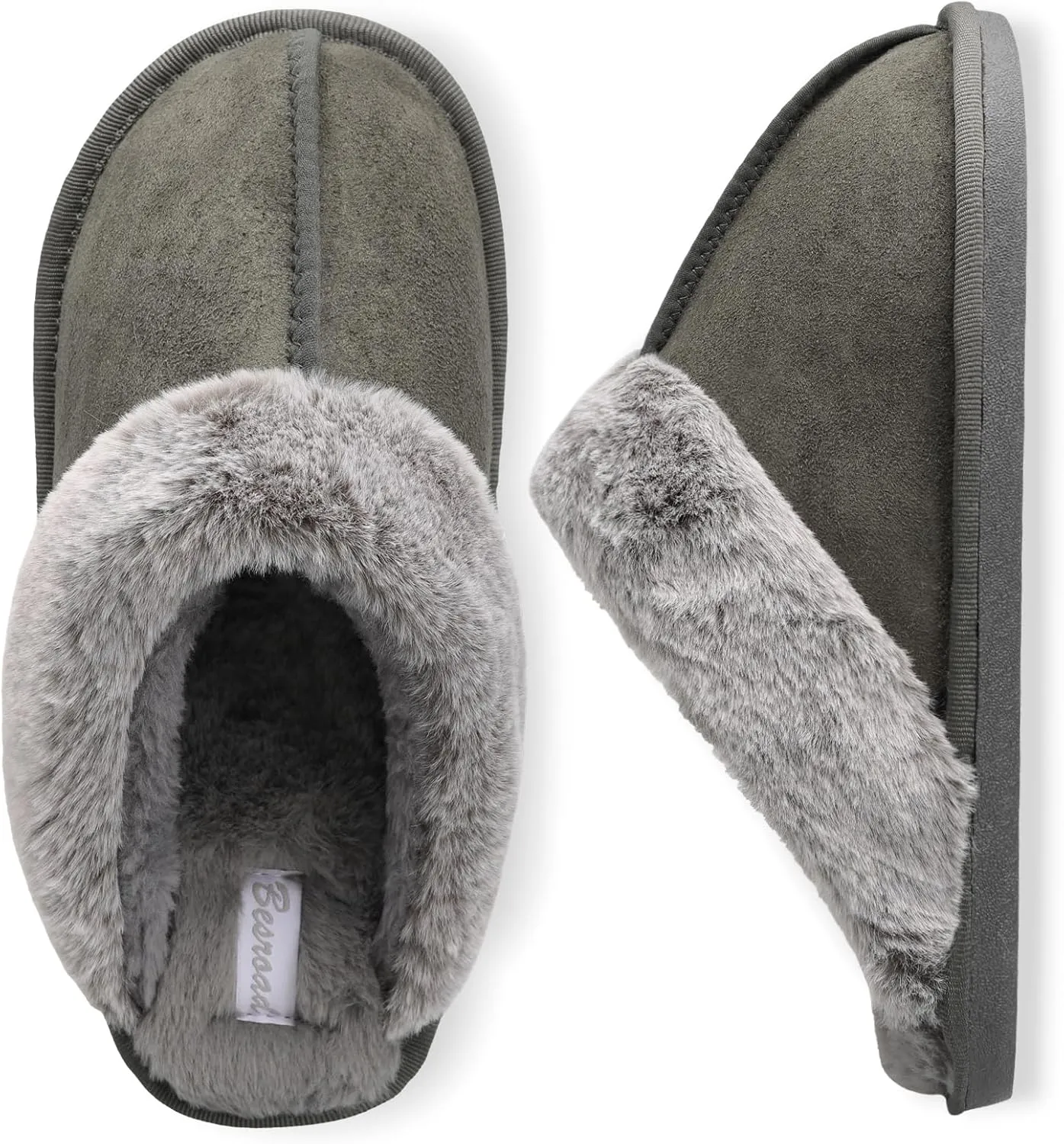 Besroad Mens Slippers Memory Foam House Slippers Warm Fuzzy Bedroom Slide House Shoes Indoor Outdoor Scuff