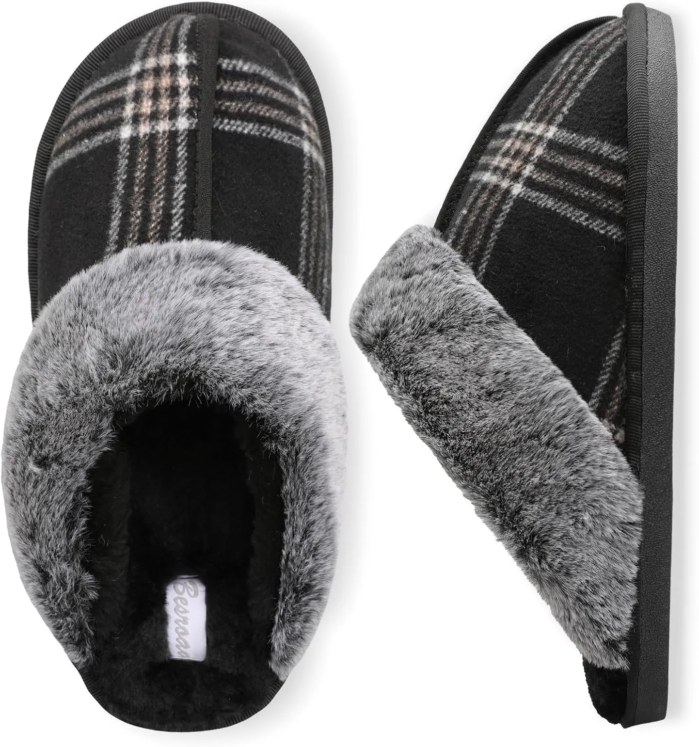 Besroad Mens Slippers Memory Foam House Slippers Warm Fuzzy Bedroom Slide House Shoes Indoor Outdoor Scuff