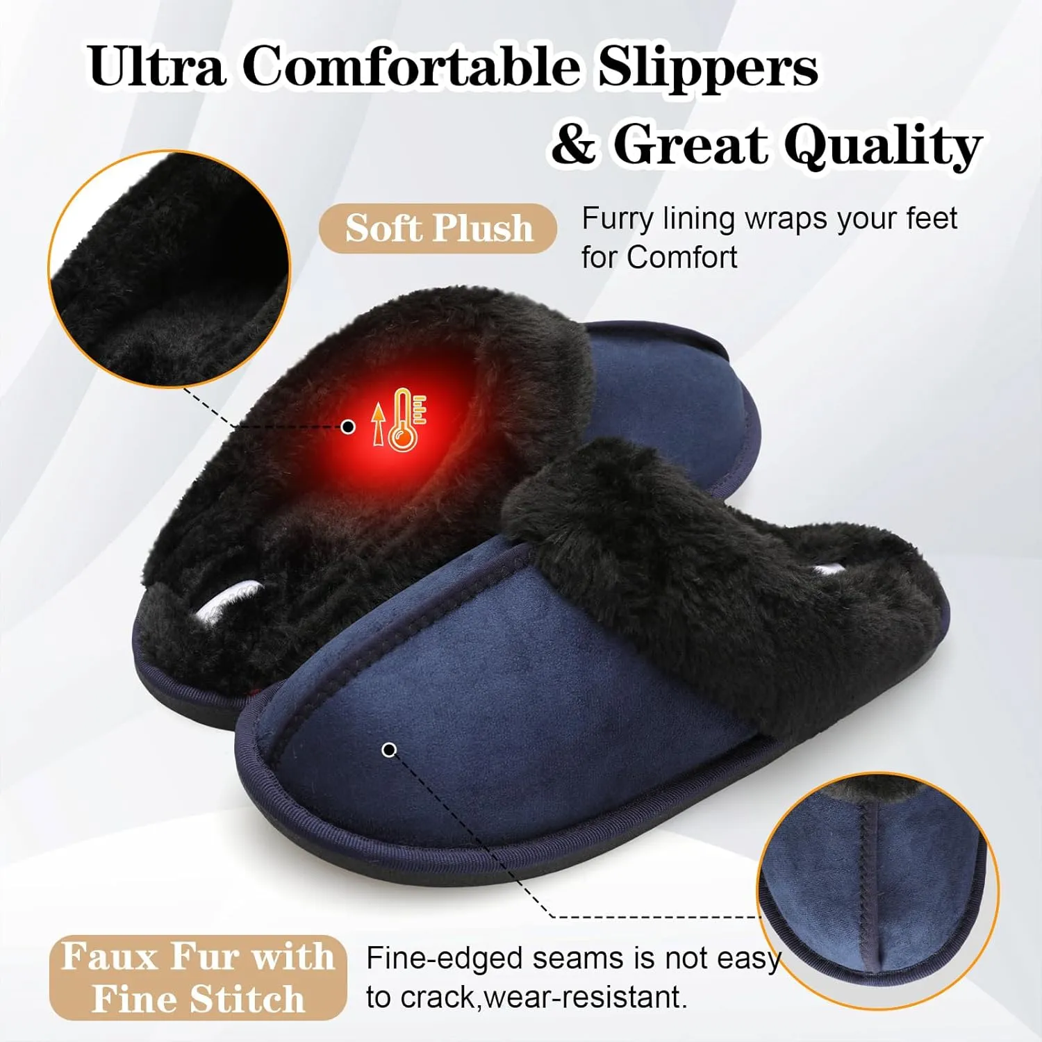 Besroad Mens Slippers Memory Foam House Slippers Warm Fuzzy Bedroom Slide House Shoes Indoor Outdoor Scuff