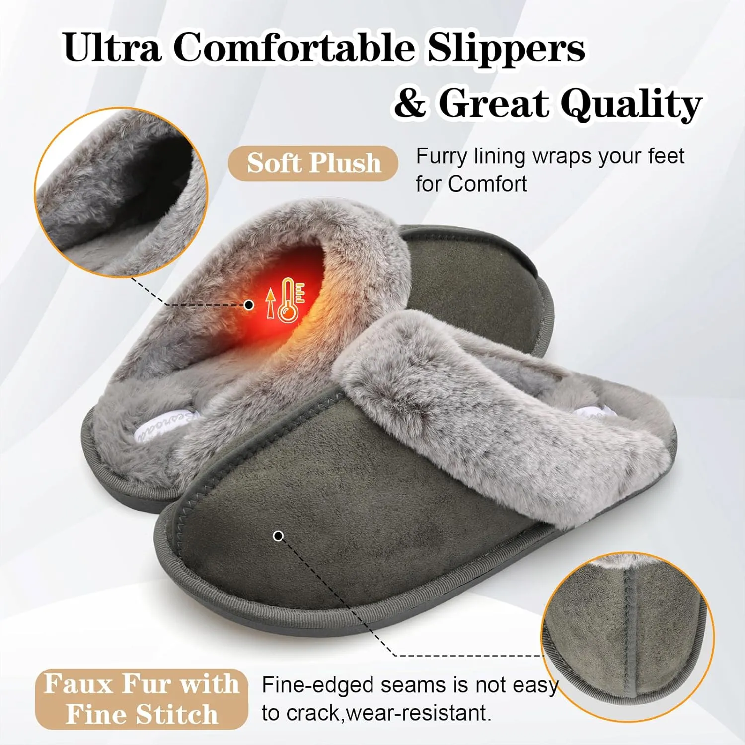 Besroad Mens Slippers Memory Foam House Slippers Warm Fuzzy Bedroom Slide House Shoes Indoor Outdoor Scuff