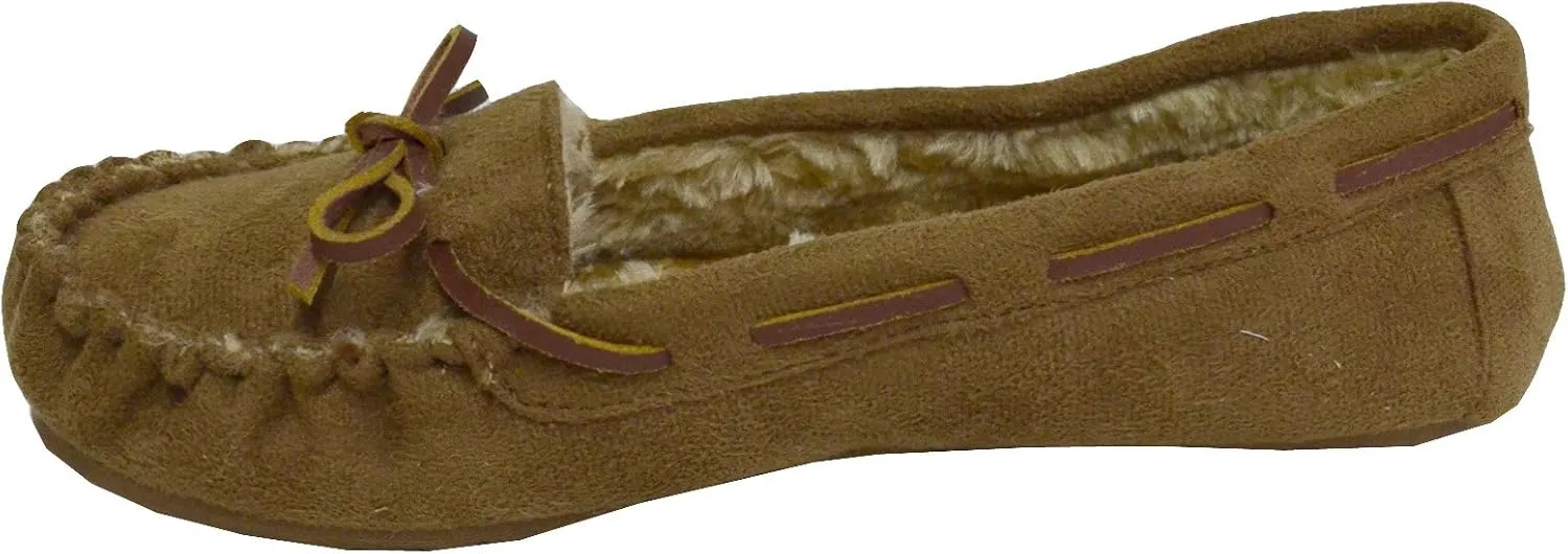 Blueberry Womens Faux Soft Suede Fur Lined Moccasin House Slippers Indoor Outdoor