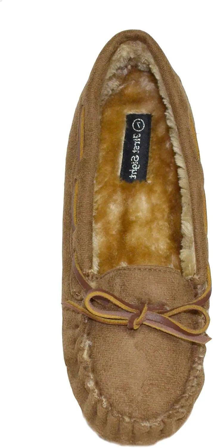 Blueberry Womens Faux Soft Suede Fur Lined Moccasin House Slippers Indoor Outdoor
