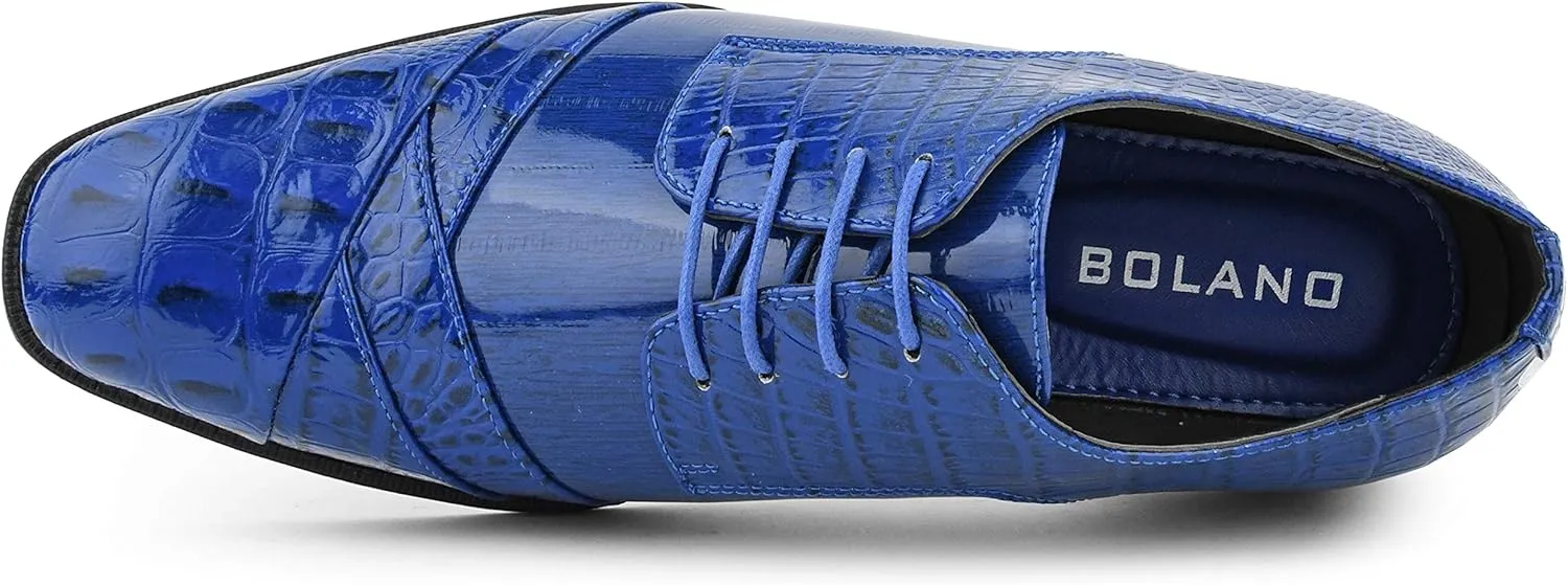 Bolano Bandit, Cap Toe Oxford Dress Shoes for Men, Men's Formal Dress Shoes with Alligator Print, Croc Folded Oxfords