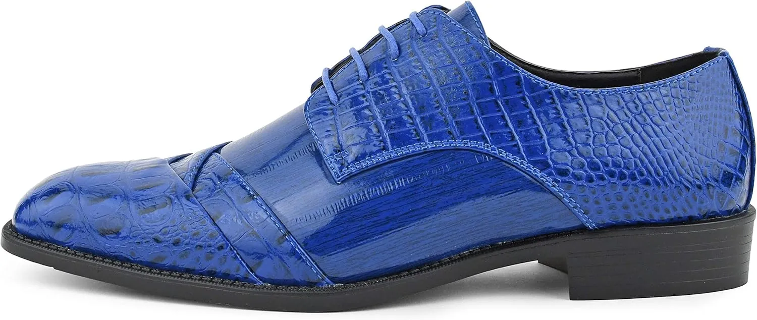 Bolano Bandit, Cap Toe Oxford Dress Shoes for Men, Men's Formal Dress Shoes with Alligator Print, Croc Folded Oxfords