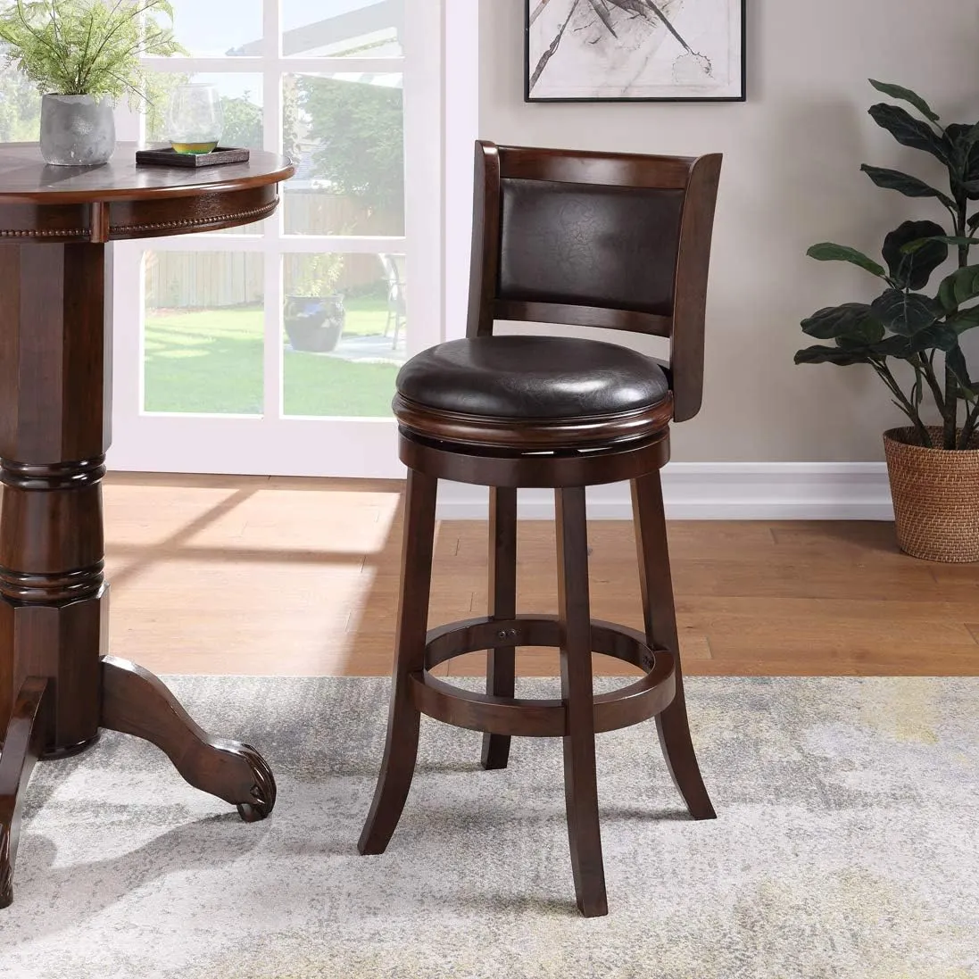 Boraam Augusta Bar Height Swivel Stool, 29-Inch, Cappuccino with Dark Brown PU