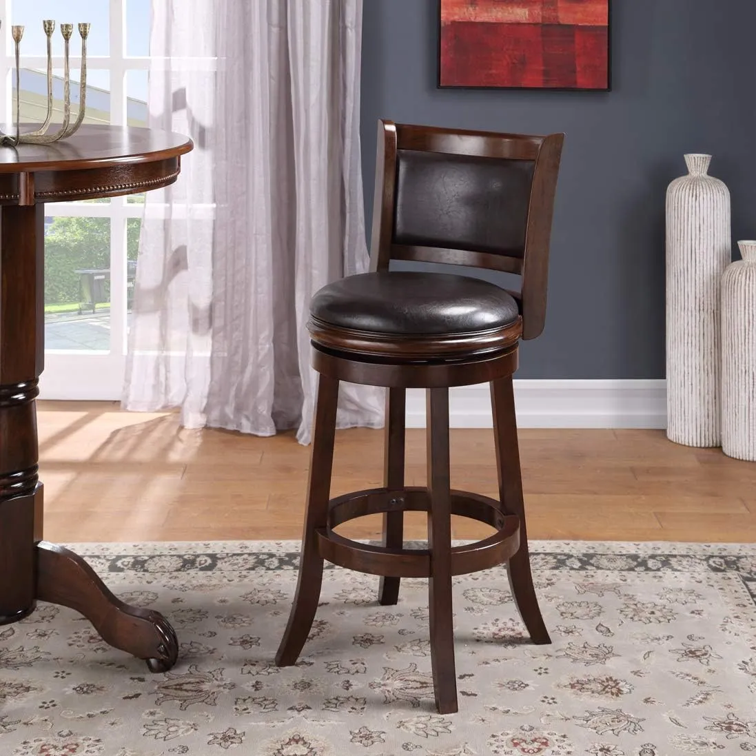Boraam Augusta Bar Height Swivel Stool, 29-Inch, Cappuccino with Dark Brown PU