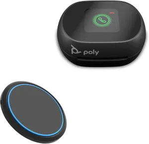 BoxWave Charger Compatible with Poly Voyager Free 60 - SwiftCharge PowerDisc Wireless Charger (15W), Qi Wireless 15W Circular Desktop Charger - Jet Black