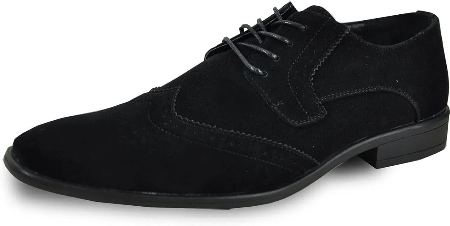bravo! Men Dress Shoe King Classic Lace-up Oxford Plain or Cap Toe or Wingtip Leather Sock Medium and Wide Width Size from 6 to 18 Black Brown Cognac Blue Purple Red