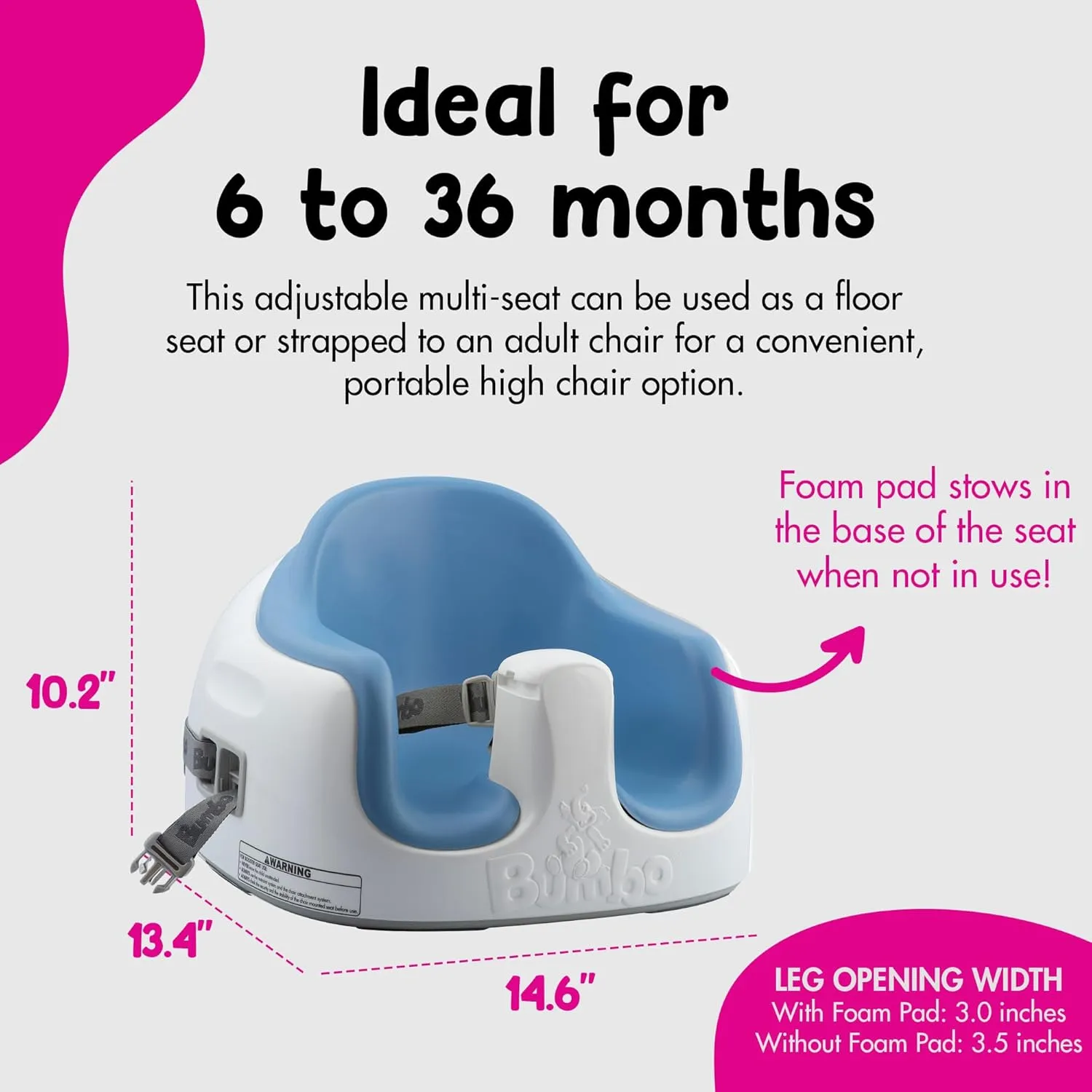 Bumbo Adjustable Height 3 in 1 Multi Seat, Non Slip Booster, Baby Chair for Eating and Chair for Toddlers with Removable Tray, Powder Blue (2 Pack)