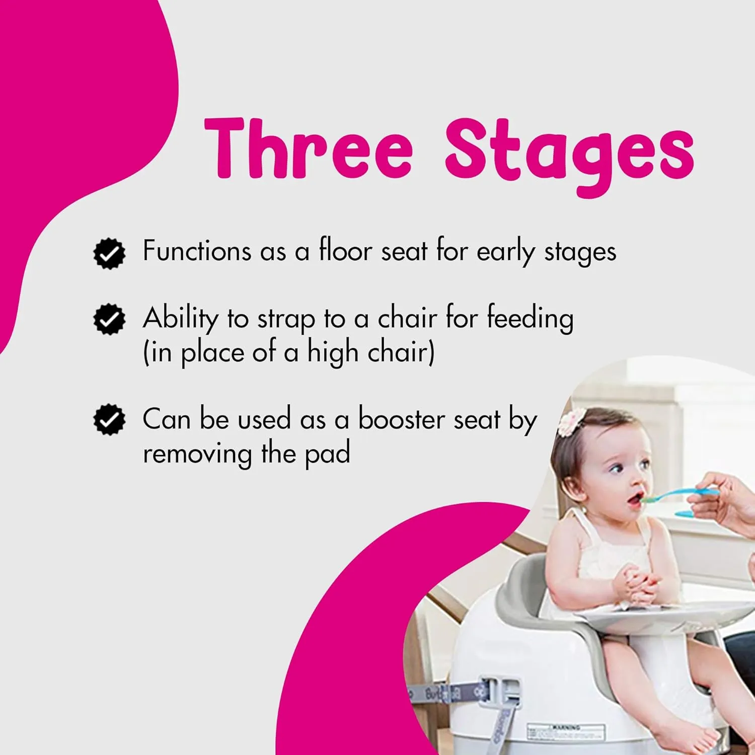 Bumbo Adjustable Height 3 in 1 Multi Seat, Non Slip Booster, Baby Chair for Eating and Chair for Toddlers with Removable Tray, Powder Blue (2 Pack)