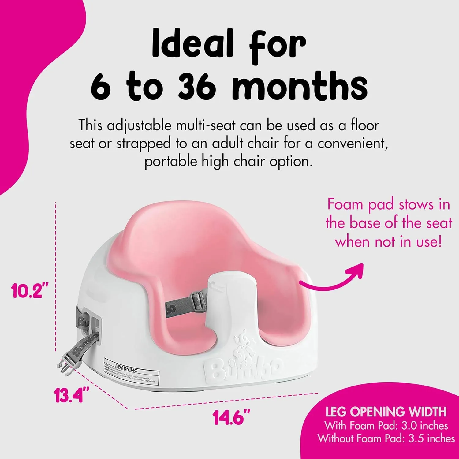 Bumbo Baby Toddler Adjustable 3 in 1 Multi Seat High Chair & Booster Seat w/Removable Tray and Buckle Strap for Toddlers 1 to 3, Cradle Pink (2 Pack)