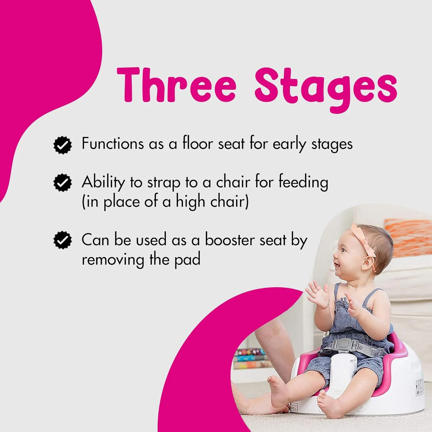 Bumbo Baby Toddler Adjustable 3 in 1 Multi Seat High Chair & Booster Seat w/Removable Tray and Buckle Strap for Toddlers 1 to 3, Cradle Pink (2 Pack)