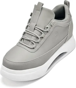 CALTO Men's Invisible Height Increasing Elevator Shoes - Dove Grey/White Sole Chunky Elevated Platform Sneakers - 3.2 Inches Taller - S4927 - Size 10 D(M) US