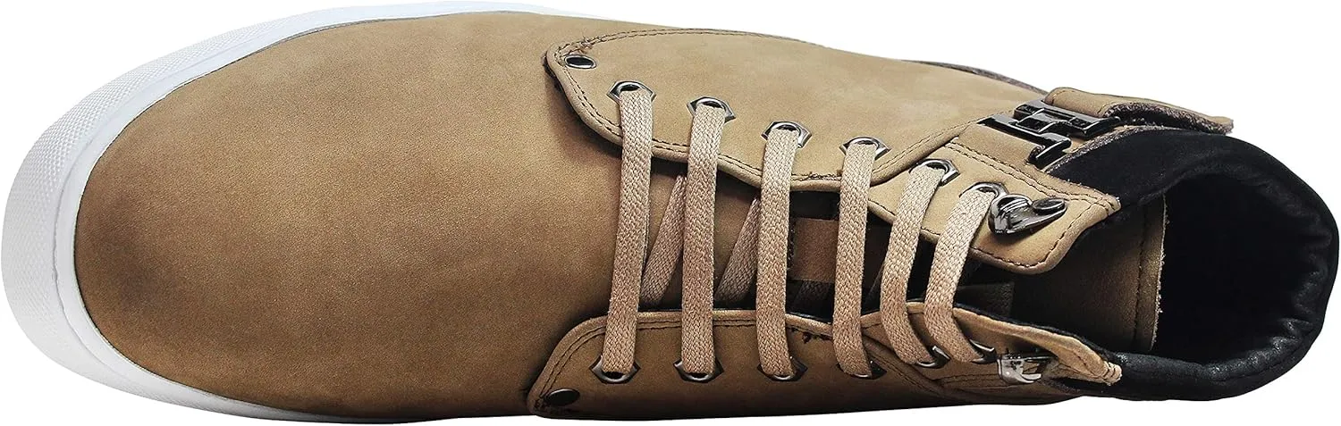 CALTO Men's Invisible Height Increasing Elevator Shoes - Tan Brown Nubuck Leather Lace-up Fashion Sneakers - 2.6 Inches Taller - T53121 - Size 6 D(M) US