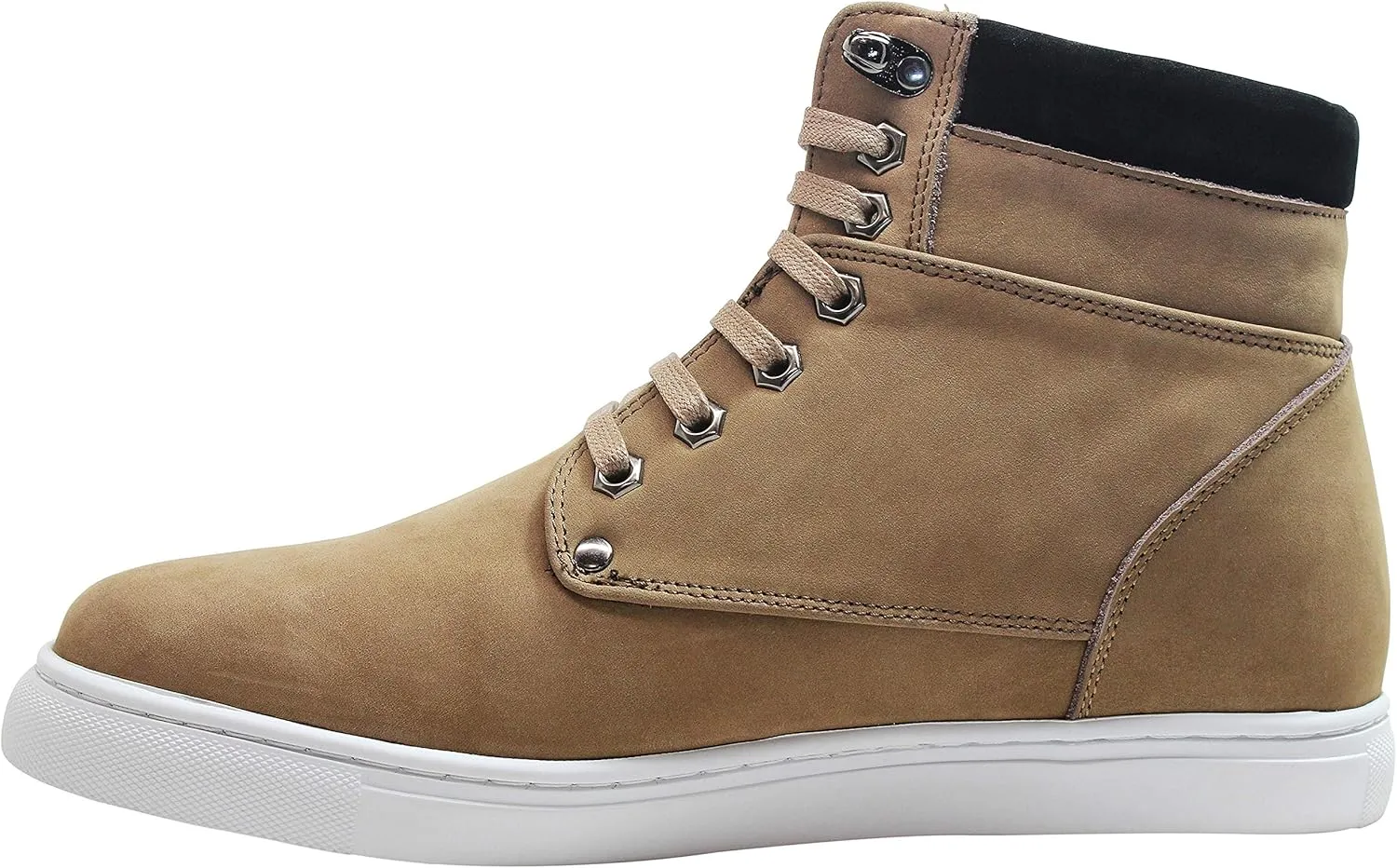 CALTO Men's Invisible Height Increasing Elevator Shoes - Tan Brown Nubuck Leather Lace-up Fashion Sneakers - 2.6 Inches Taller - T53121 - Size 6 D(M) US