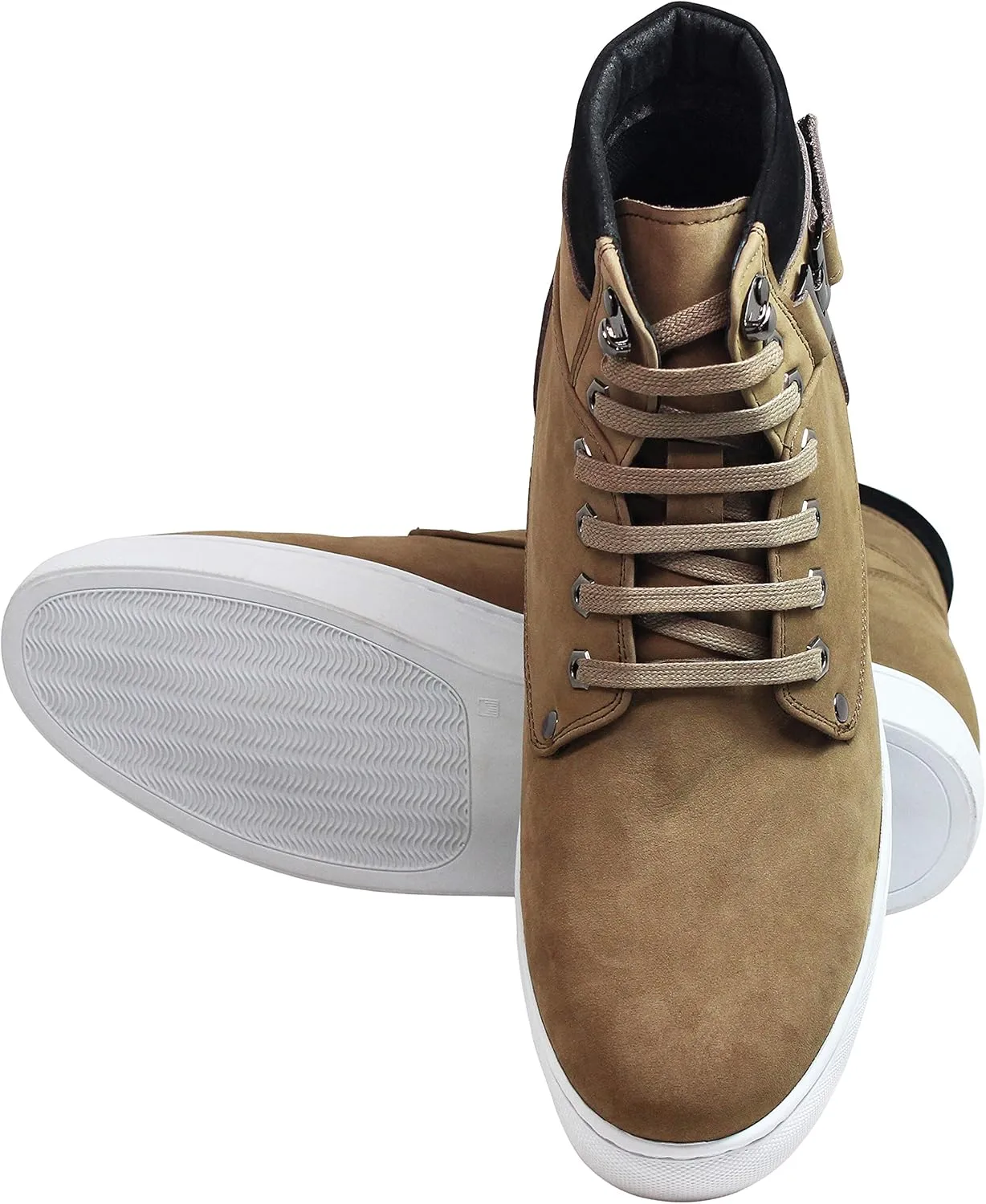 CALTO Men's Invisible Height Increasing Elevator Shoes - Tan Brown Nubuck Leather Lace-up Fashion Sneakers - 2.6 Inches Taller - T53121 - Size 6 D(M) US