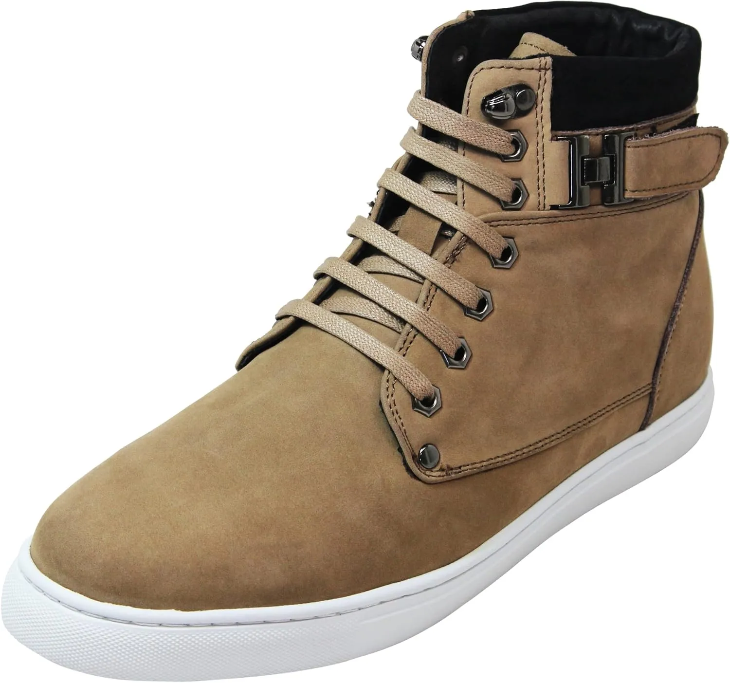 CALTO Men's Invisible Height Increasing Elevator Shoes - Tan Brown Nubuck Leather Lace-up Fashion Sneakers - 2.6 Inches Taller - T53121 - Size 6 D(M) US