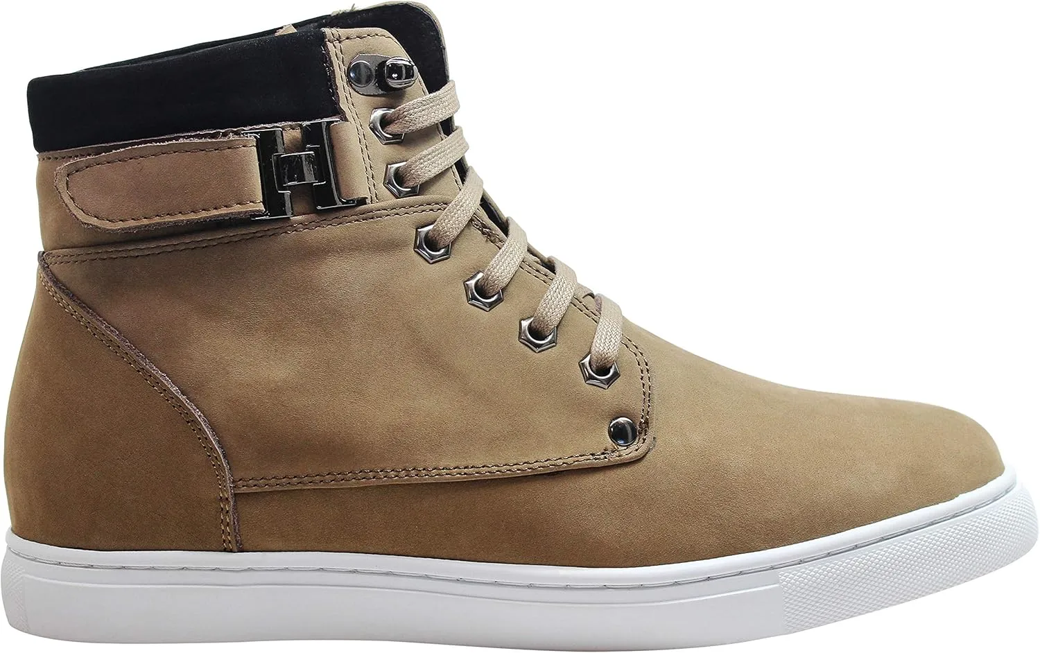 CALTO Men's Invisible Height Increasing Elevator Shoes - Tan Brown Nubuck Leather Lace-up Fashion Sneakers - 2.6 Inches Taller - T53121 - Size 6 D(M) US
