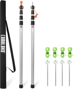 CAMULAND Telescoping Tarp Poles, Tent Poles for Camping Gear Accessories Stakes Hammock Rain Fly Adjustable Lightweight Aluminum Set of 34.5" - 110.2" Hiking, Awning/Outdoor with Carry Bag