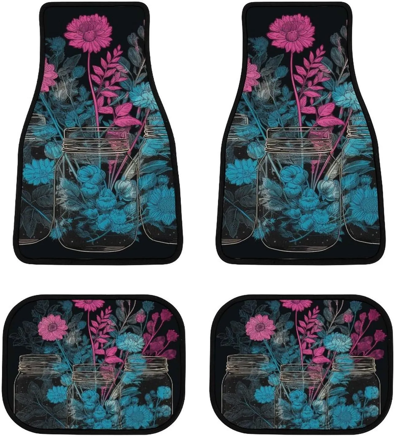 Car Floor Mat 4 Piece Universal Car Floor Pad Flowers in Bottle Car Mat Set Rubber Floor Mat for Cars Non-Slip Car Carpet Decor Heel Pad for Most Vehicles