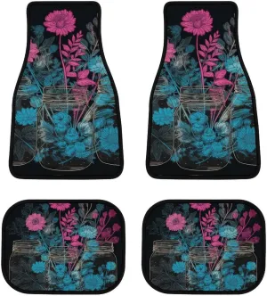 Car Floor Mat 4 Piece Universal Car Floor Pad Flowers in Bottle Car Mat Set Rubber Floor Mat for Cars Non-Slip Car Carpet Decor Heel Pad for Most Vehicles