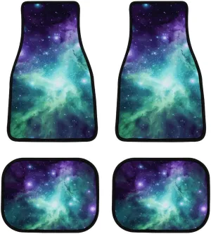 Car Floor Mat 4 Piece Universal Car Floor Pad Green Blue Purple Galaxy Car Mat Set Rubber Floor Mat for Cars Non-Slip Car Carpet Decor Heel Pad for Most Vehicles
