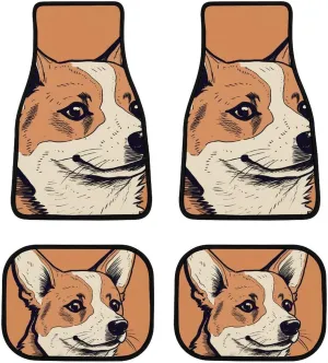Car Floor Mat 4 Piece Universal Car Floor Pad Hand Drawn Dog Car Mat Set Rubber Floor Mat for Cars Non-Slip Car Carpet Decor Heel Pad for Most Vehicles