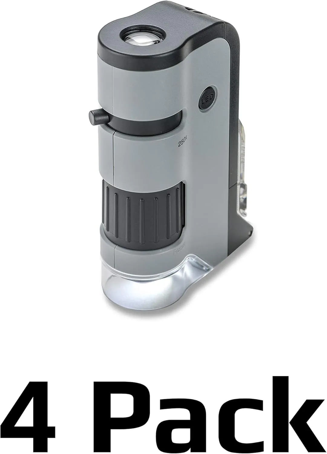 Carson MicroFlip 100x-250x LED and UV Lighted Pocket Microscope with Flip Down Slide Base and Adapter with CarsonCam Phone App - Set of 4 (MP-250MU)
