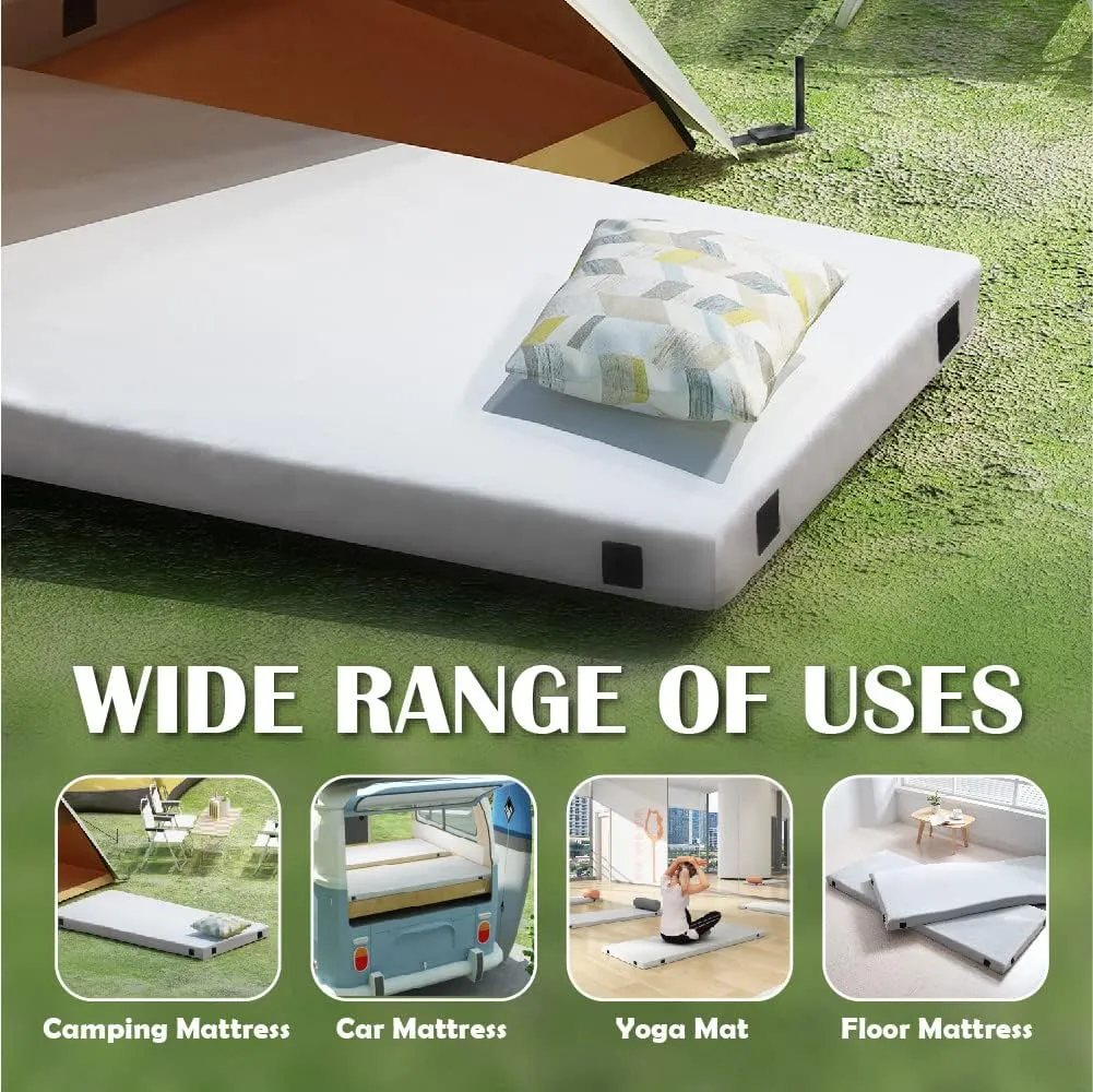 CertiPUR-US Memory Foam Camping Mattress Kids (63"×26"×2.5"), Portable Roll Up Sleep Mat for Travel, Floor, Tent, Outdoor Tent Mattress Pad, Removable Cover Travel Bag White