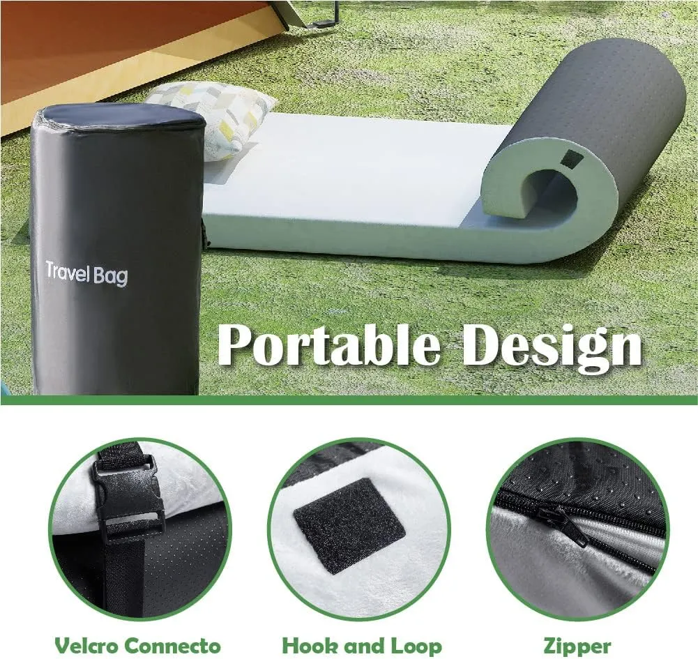 CertiPUR-US Memory Foam Camping Mattress Kids (63"×26"×2.5"), Portable Roll Up Sleep Mat for Travel, Floor, Tent, Outdoor Tent Mattress Pad, Removable Cover Travel Bag White