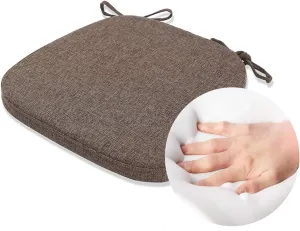 Chair Cushion with Ties for Dining Chairs - Memory Foam Non Slip Kitchen Chair Pad and Dining Seat Cushion with Machine Washable Cover [16.5 x 16.2 Inches] - Brown