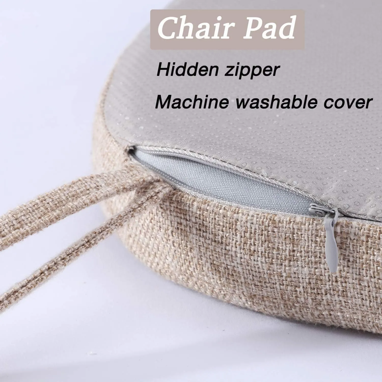 Chair Cushion with Ties for Dining Chairs - Memory Foam Non Slip Kitchen Chair Pad and Dining Seat Cushion with Machine Washable Cover [16.5 x 16.2 Inches] - Dark Beige