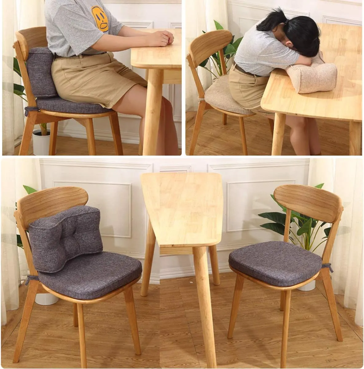 Chair Cushion with Ties for Dining Chairs - Memory Foam Non Slip Kitchen Chair Pad and Dining Seat Cushion with Machine Washable Cover [16.5 x 16.2 Inches] - Dark Beige