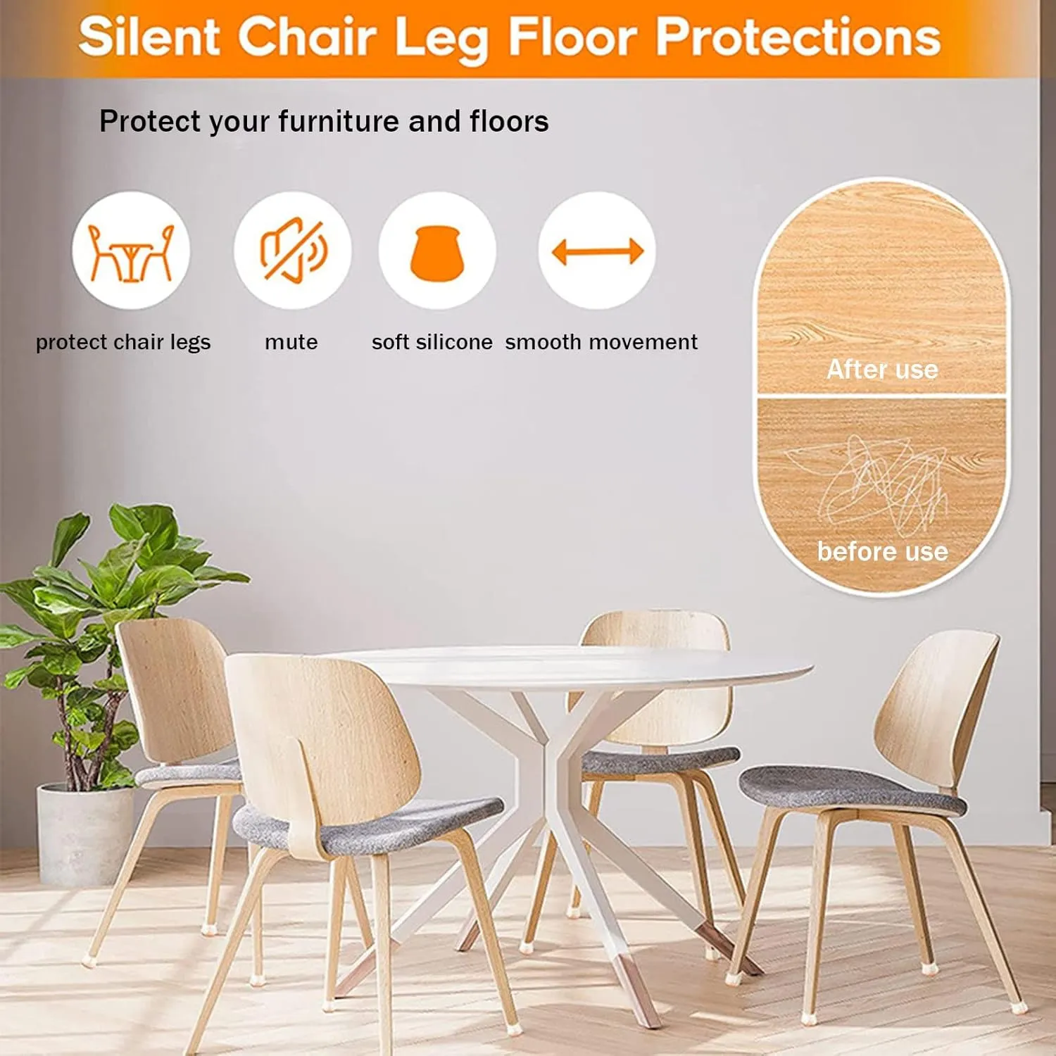 Chair Leg Floor Protectors, Furniture Feet Protector, Non-Slip Chair Socks Pads Felt Bottom Silicone Furniture Foot Protector Cover Pads for Hardwood Floors,Black,30 PCS